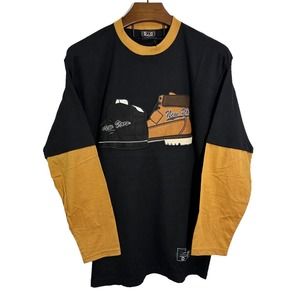 DJC Designer Jeans Co VTG NWT New York NYC Black Waffle Thermal Shirt Y2K‎ Large